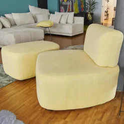 Sophisticated Living Relaxsessel|Sessel Barrel Stoff Stoff C Luxuryweaving Gelb Fischgrät mit Hocker