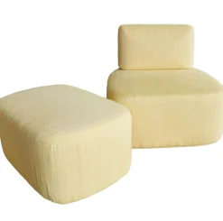 Sophisticated Living Relaxsessel|Sessel Barrel Stoff Stoff C Luxuryweaving Gelb Fischgrät mit Hocker