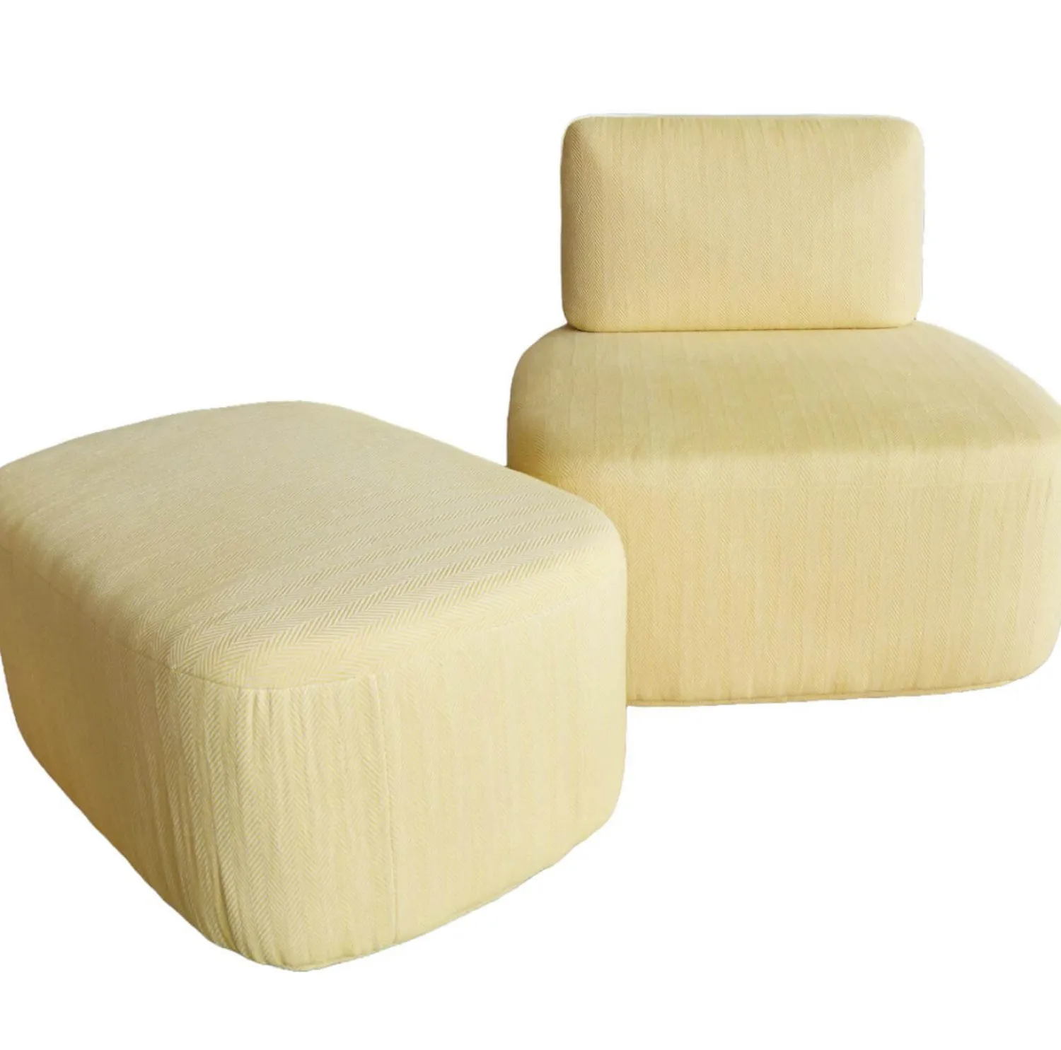 Sophisticated Living Relaxsessel|Sessel Barrel Stoff Stoff C Luxuryweaving Gelb Fischgrät mit Hocker