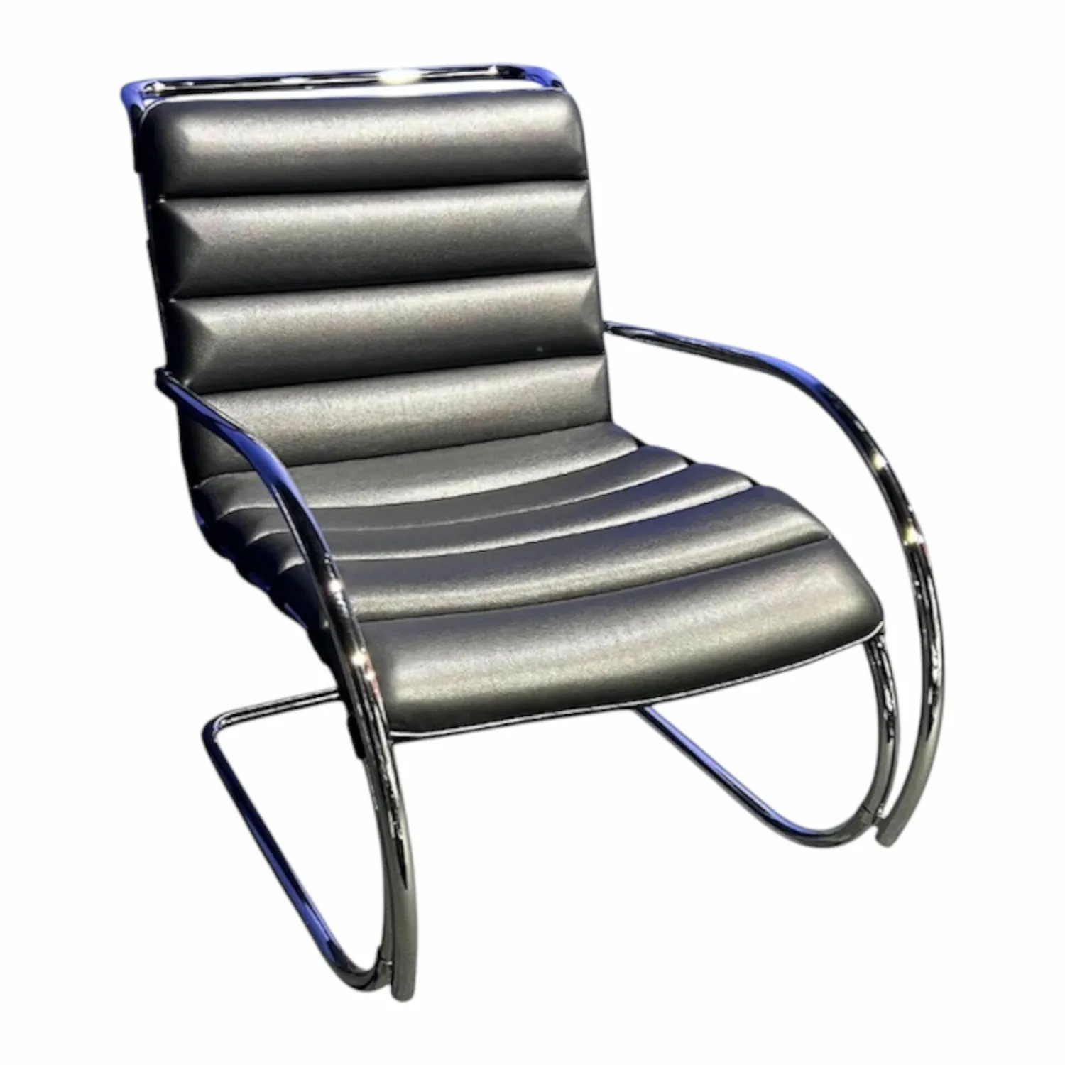 Knoll International Loungesessel|Sessel Bauhaus Edition Leder Bellagio BEL01 Schwarz Gestell Cromo Lucido