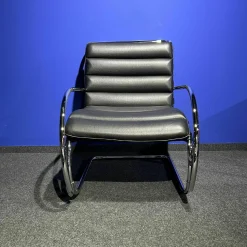 Knoll International Loungesessel|Sessel Bauhaus Edition Leder Bellagio BEL01 Schwarz Gestell Cromo Lucido