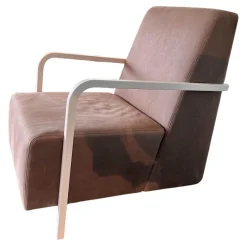 Durlet Loungesessel|Sessel Bertus Leder Tundra 600 Choco Braun Metallgestell Weiß Lackiert
