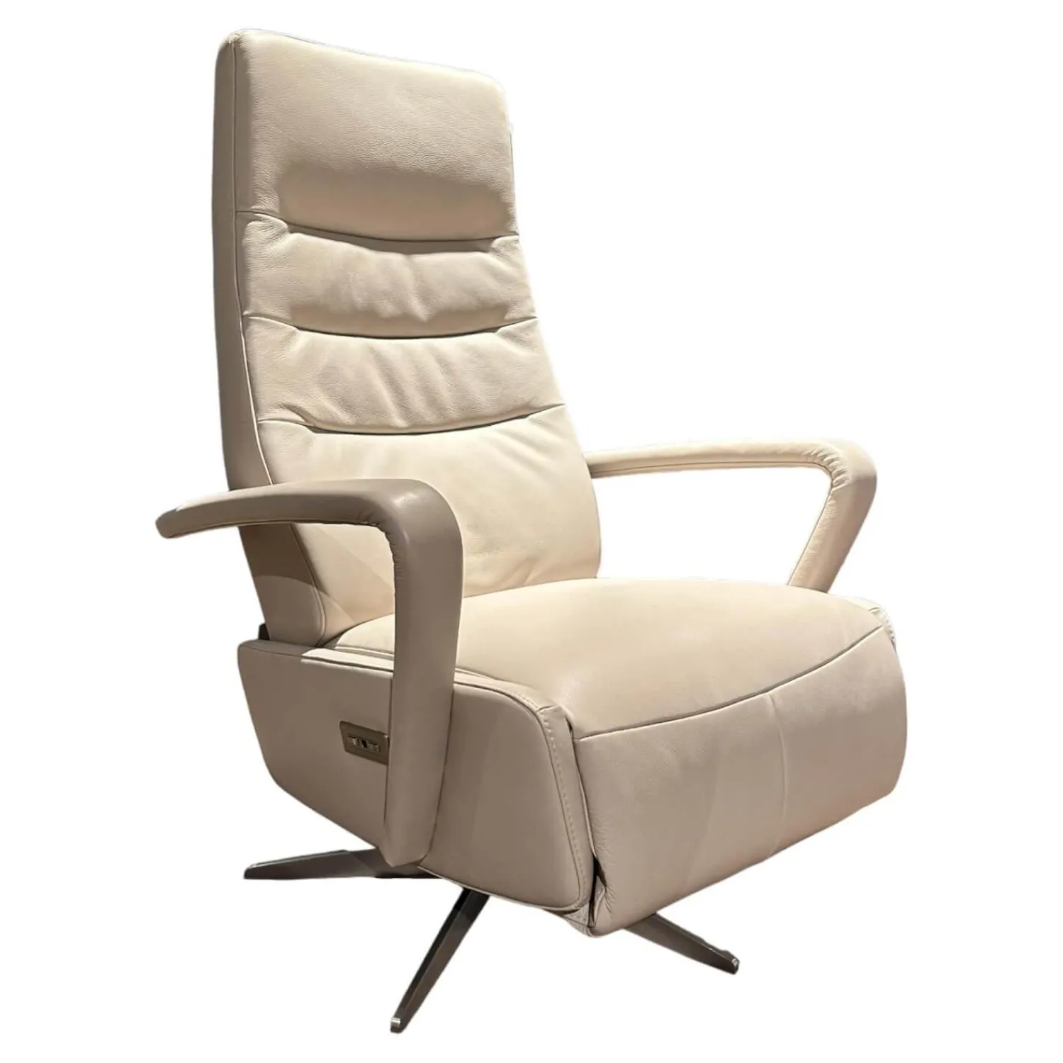 Gealux Relaxsessel|Sessel Best Choice Drenthe Small Bezug Leder Polo 1027 Weiß Creme Gestell X 60 Chrom Gebürstet Elektrisch Verstellbar 2 Motoren