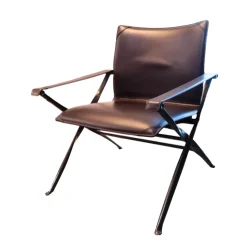 B&B Italia Loungesessel|Stuhlsets|Sessel Beverly Kernleder Dunkelbraun Gestell Schwarz Verchromt