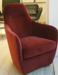 Wittmann Relaxsessel|Sessel Bonnie Stoff Velvet Samt Bordeaux Rot Füße Drehteller