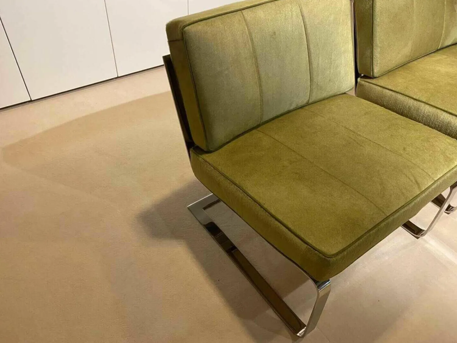 Turri Relaxsessel|Sessel Bridge Stoff Roßhaar Grün Gestell Edelstahl Poliert