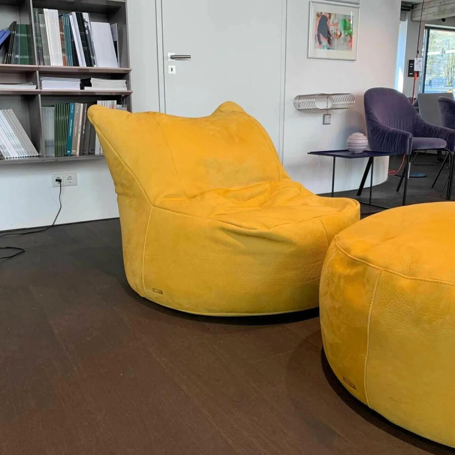 Cierre Relaxsessel|Sessel Bubba Leder Nabuk 80 Giallo Gelb mit Hocker