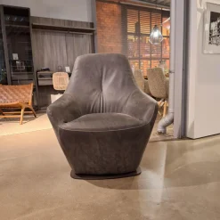 Leolux Loungesessel|Sessel Cantate Bezug Leder Danza 315 Mirage Grau Stahlfuß Epoxy E2200 Nuit Grau Garnfarbe 899 Ocker Braun