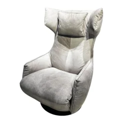 Bullfrog Relaxsessel|Sessel Charles Leder Crazy Nubuk Beige Grau 2510 41 Platte Rund Schwarz Matt Pulverbeschichtet Inklusive Nackenkissen