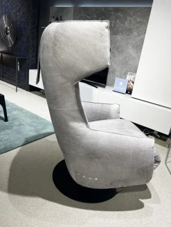 Bullfrog Relaxsessel|Sessel Charles Leder Crazy Nubuk Beige Grau 2510 41 Platte Rund Schwarz Matt Pulverbeschichtet Inklusive Nackenkissen