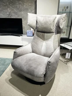 Bullfrog Relaxsessel|Sessel Charles Leder Crazy Nubuk Beige Grau 2510 41 Platte Rund Schwarz Matt Pulverbeschichtet Inklusive Nackenkissen