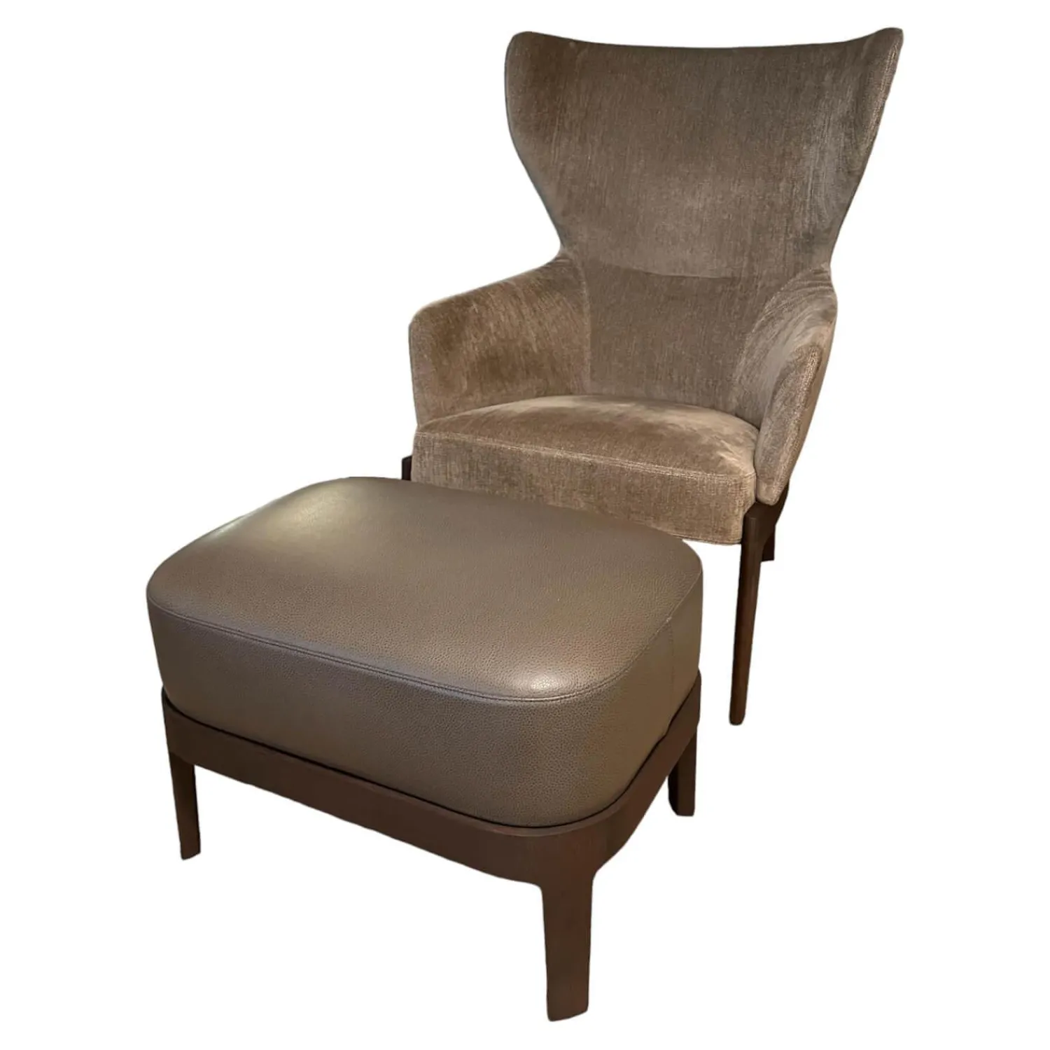 Molteni & C Relaxsessel|Sessel Chelsea CP0 1 Stoff Kubrick K 1930 Grau Gestell Eukalyptus Mit Hocker Leder Luxor L1364