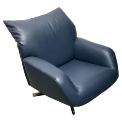 Edra Loungesessel|Sessel Chiara Bezug Leder P 9165 78 Dunkelblau Drehgestell Metall Verchromt