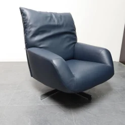 Edra Loungesessel|Sessel Chiara Bezug Leder P 9165 78 Dunkelblau Drehgestell Metall Verchromt