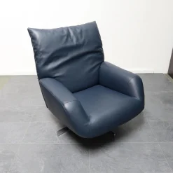 Edra Loungesessel|Sessel Chiara Bezug Leder P 9165 78 Dunkelblau Drehgestell Metall Verchromt