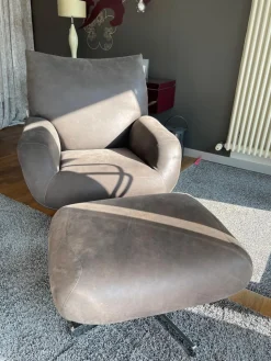 Edra Loungesessel|Sessel Chiara Leder PLX Tessuto 9620 Anthrazit Gestell Und Füße Stahl Verchromt Mit Hocker