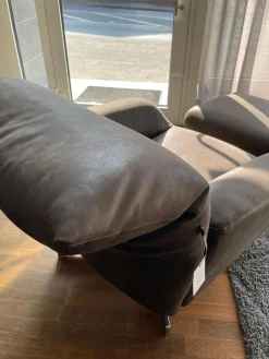 Edra Loungesessel|Sessel Chiara Leder PLX Tessuto 9620 Anthrazit Gestell Und Füße Stahl Verchromt Mit Hocker