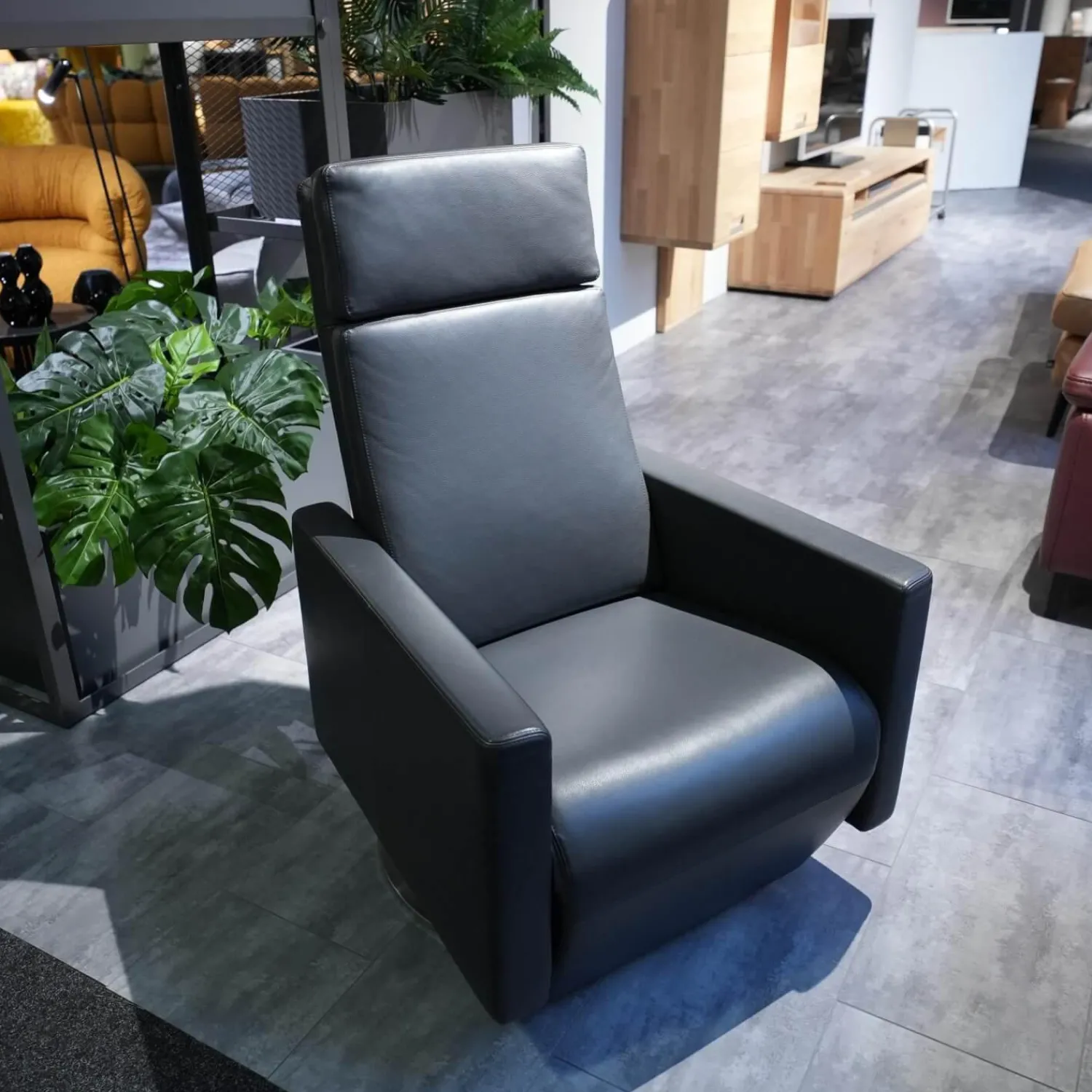 Erpo Relaxsessel|Sessel CL 17215 Leder 190 Basalt 190359 Tellerfuß Edelstahl Doppelsteppnaht