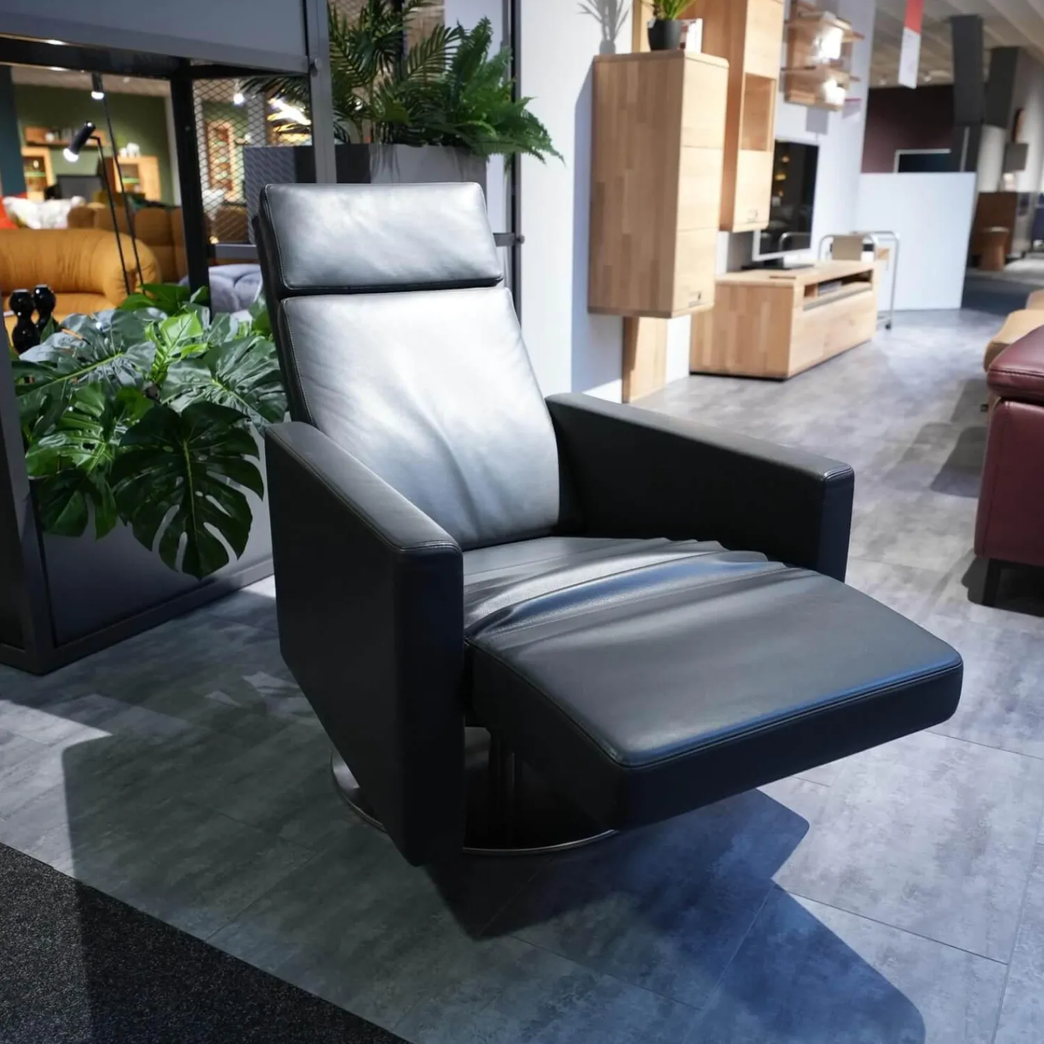 Erpo Relaxsessel|Sessel CL 17215 Leder 190 Basalt 190359 Tellerfuß Edelstahl Doppelsteppnaht