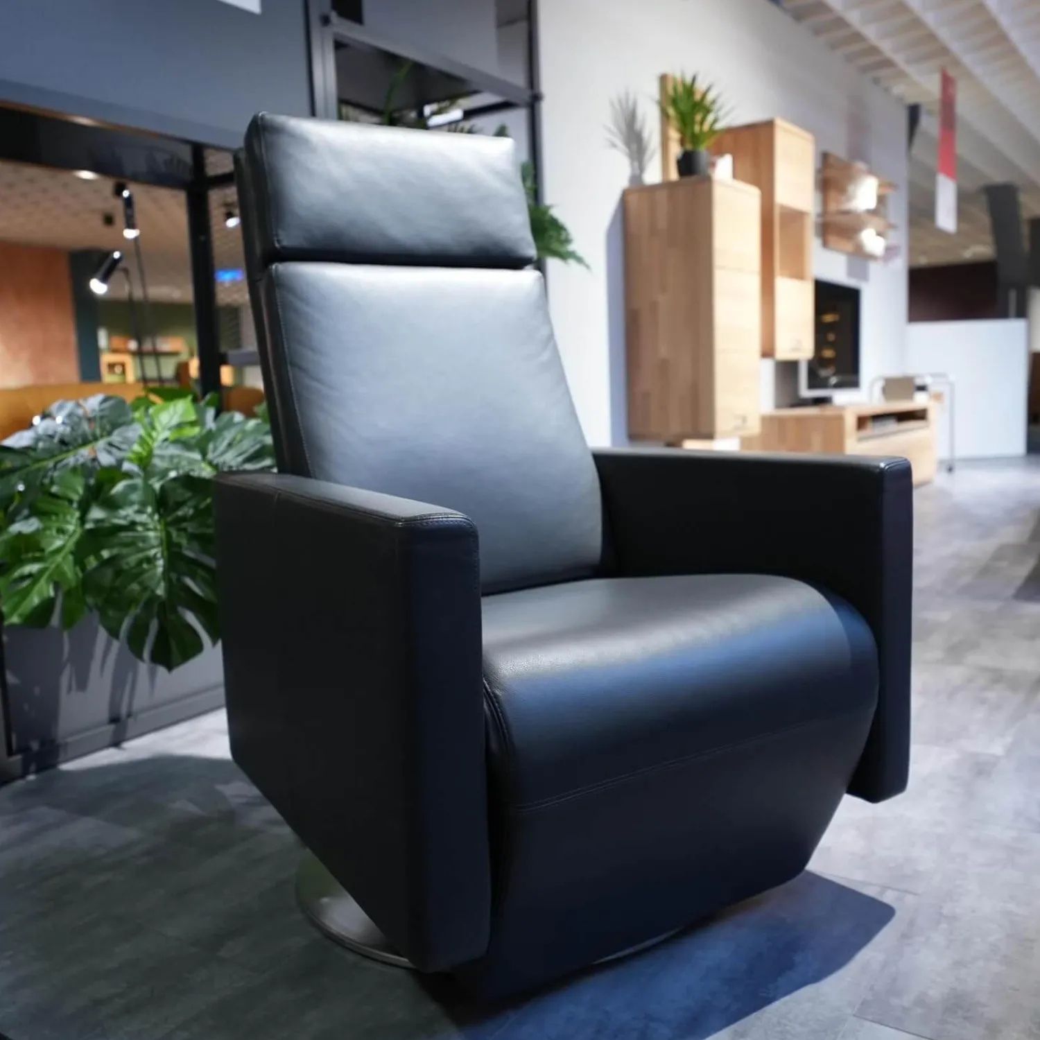 Erpo Relaxsessel|Sessel CL 17215 Leder 190 Basalt 190359 Tellerfuß Edelstahl Doppelsteppnaht