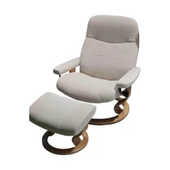 Stressless Relaxsessel|Sessel Consul L Stoff Daisy Sand Beige Gestell Classic Eiche Gebeizt Inklusive Hocker