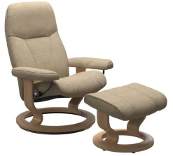 Stressless Relaxsessel|Sessel Consul S Stoff Jasmine 43 Almond Beige Gestell Classic 04 Eiche Inklusive Hocker