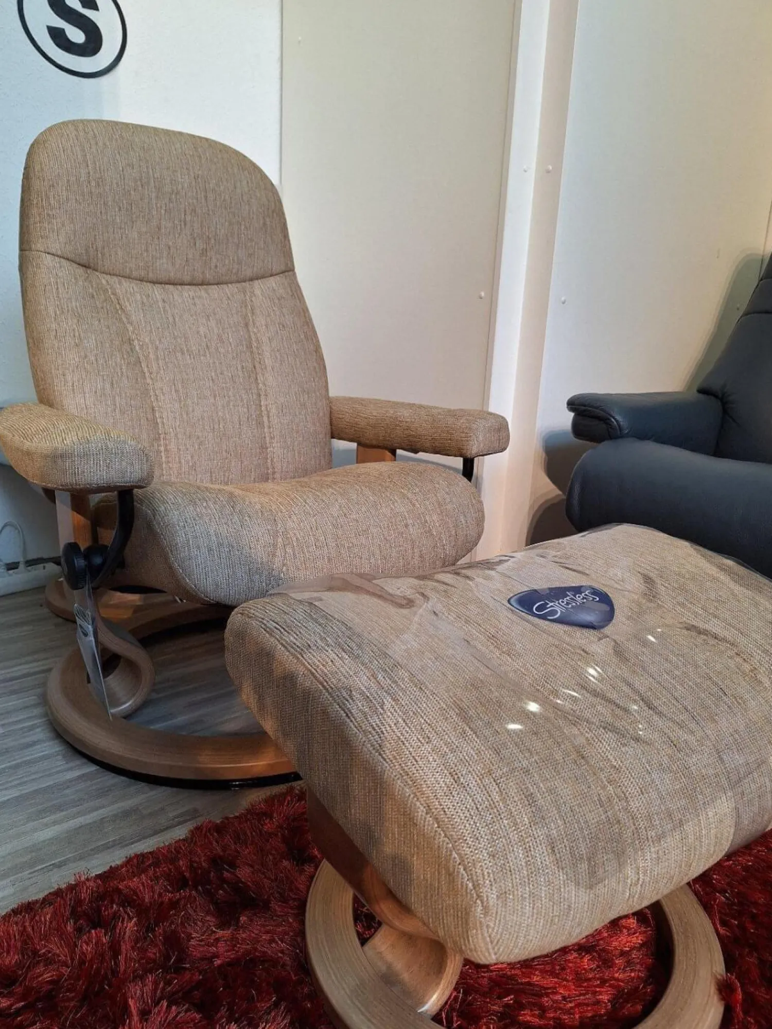 Stressless Relaxsessel|Sessel Consul S Stoff Jasmine 43 Almond Beige Gestell Classic 04 Eiche Inklusive Hocker
