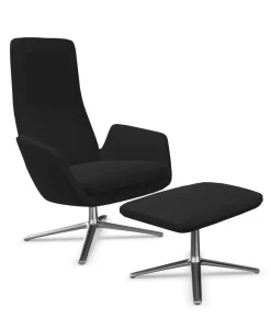 COR Relaxsessel|Sessel dia Leder 458 Schwarz Gestell Aluminium Poliert mit Hocker
