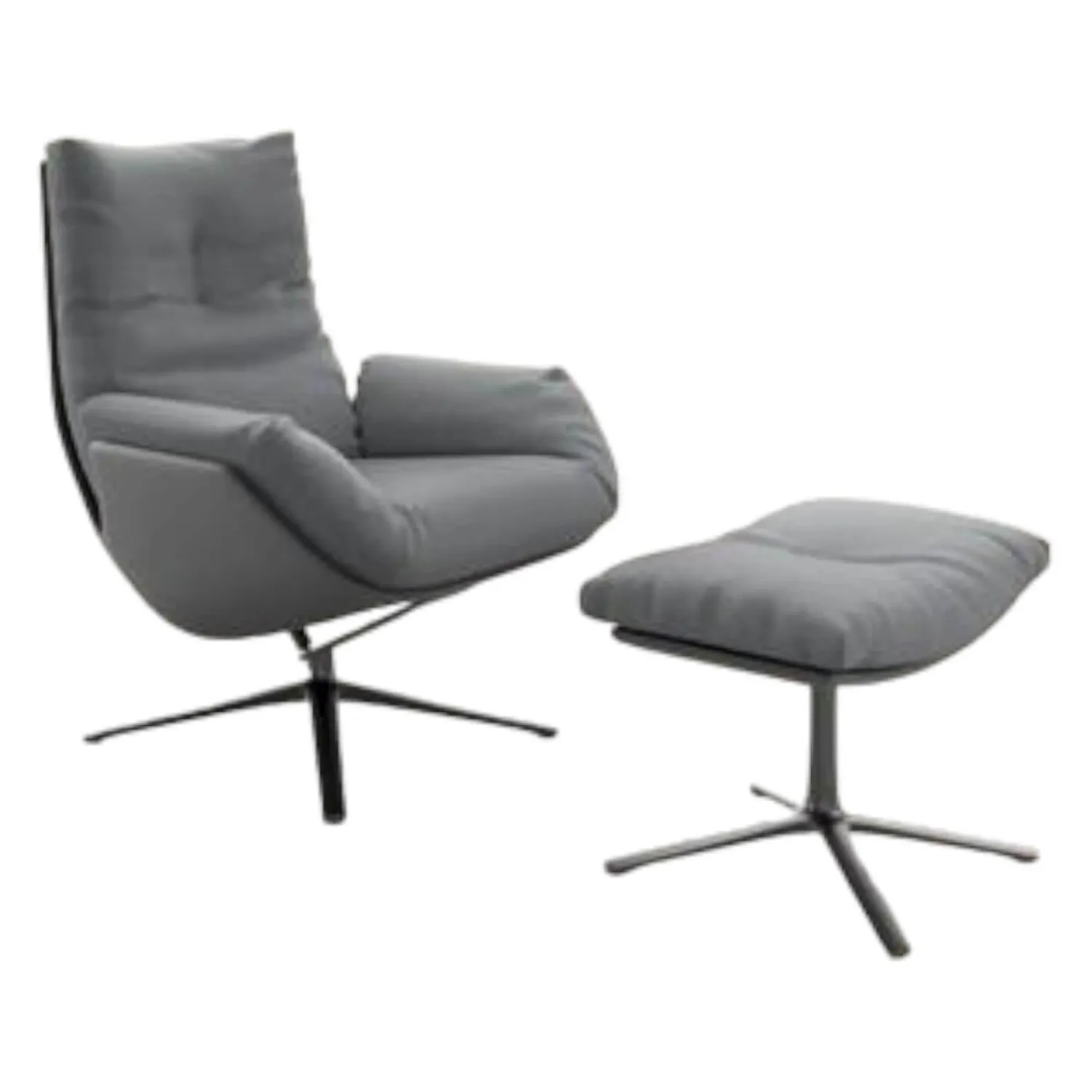 COR Loungesessel|Sessel dia Lounge Korpus 286 Leder Schwarz Sitz Stoff 9131 Anthrazit mit Hocker