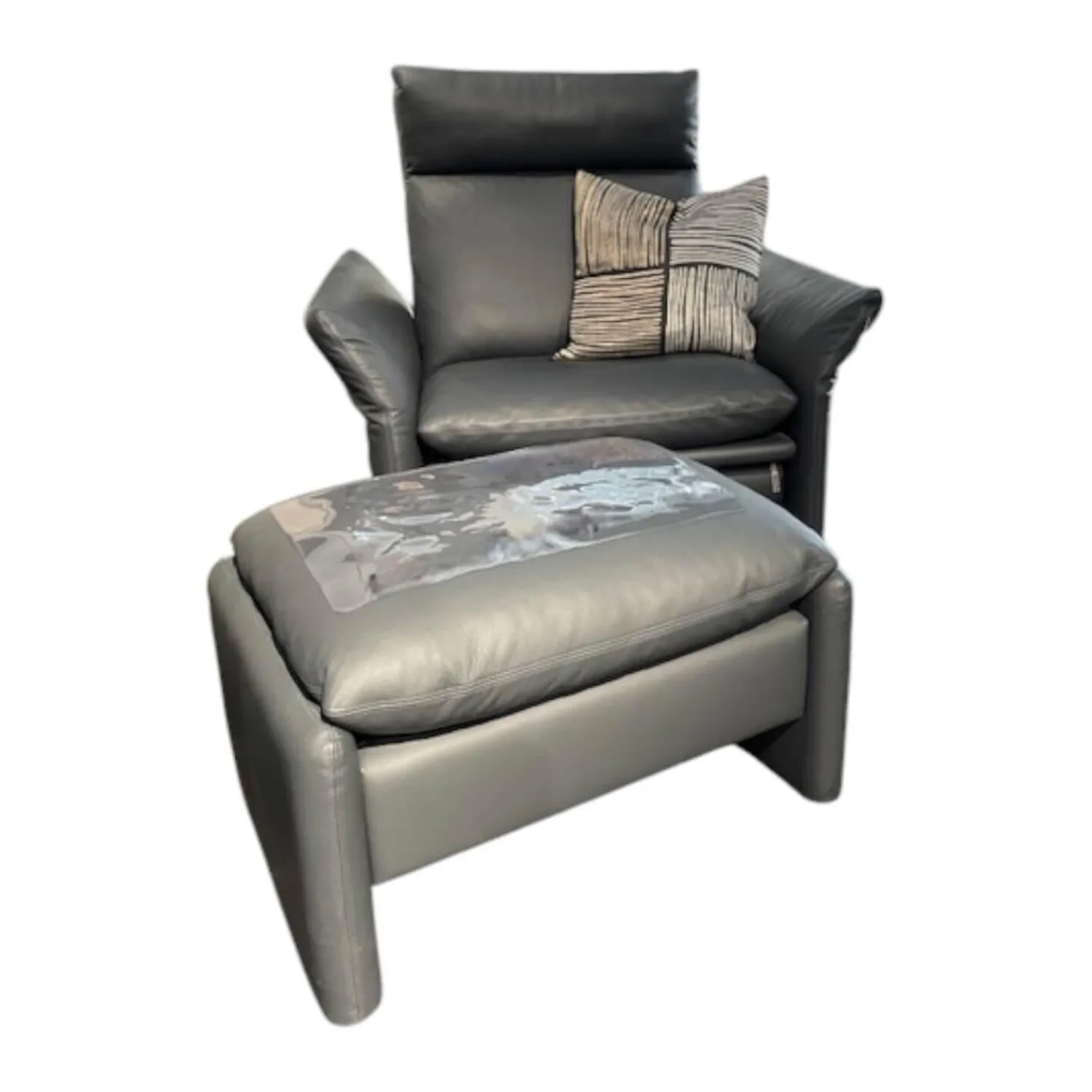 Erpo Relaxsessel|Sessel Cuneo Extra Hoch Leder 250 059 Anthrazit Inklusive Hocker