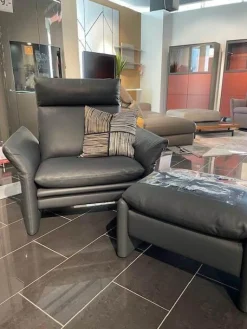 Erpo Relaxsessel|Sessel Cuneo Extra Hoch Leder 250 059 Anthrazit Inklusive Hocker