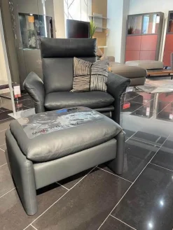Erpo Relaxsessel|Sessel Cuneo Extra Hoch Leder 250 059 Anthrazit Inklusive Hocker