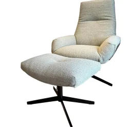 Bielefelder Werkstätten Loungesessel|Relaxsessel|Sessel Daron Bezug Korpus Leder Normandie Torf Braun Kissen Stoff Queen 1775-232 Grau Gestell Bronze Matt mit Hocker