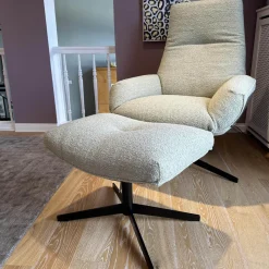 Bielefelder Werkstätten Loungesessel|Relaxsessel|Sessel Daron Bezug Korpus Leder Normandie Torf Braun Kissen Stoff Queen 1775-232 Grau Gestell Bronze Matt mit Hocker