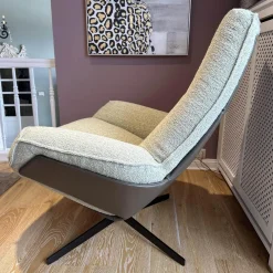 Bielefelder Werkstätten Loungesessel|Relaxsessel|Sessel Daron Bezug Korpus Leder Normandie Torf Braun Kissen Stoff Queen 1775-232 Grau Gestell Bronze Matt mit Hocker