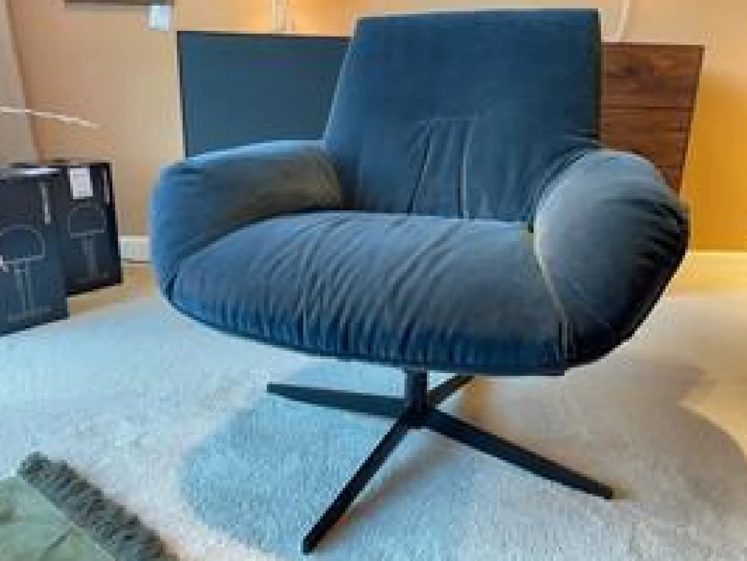 Bielefelder Werkstätten Relaxsessel|Sessel Daron Stoff City Velvet Reloaded Rauchblau Sternfuß Matt Schwarz