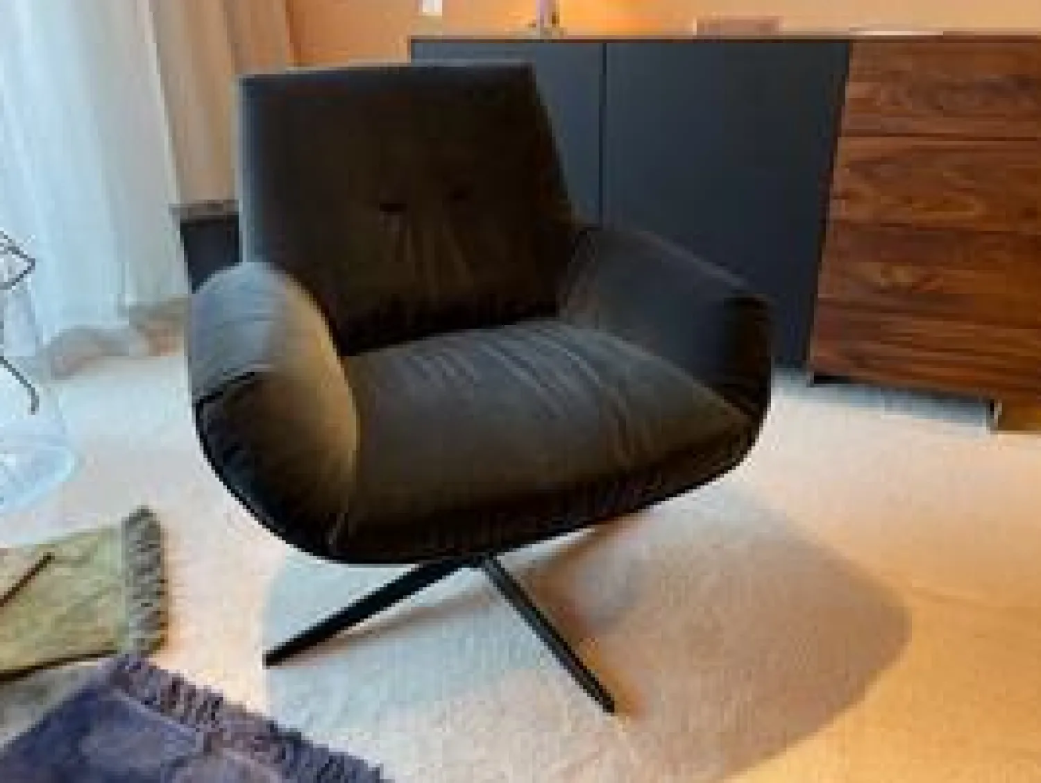 Bielefelder Werkstätten Relaxsessel|Sessel Daron Stoff City Velvet Reloaded Rauchblau Sternfuß Matt Schwarz