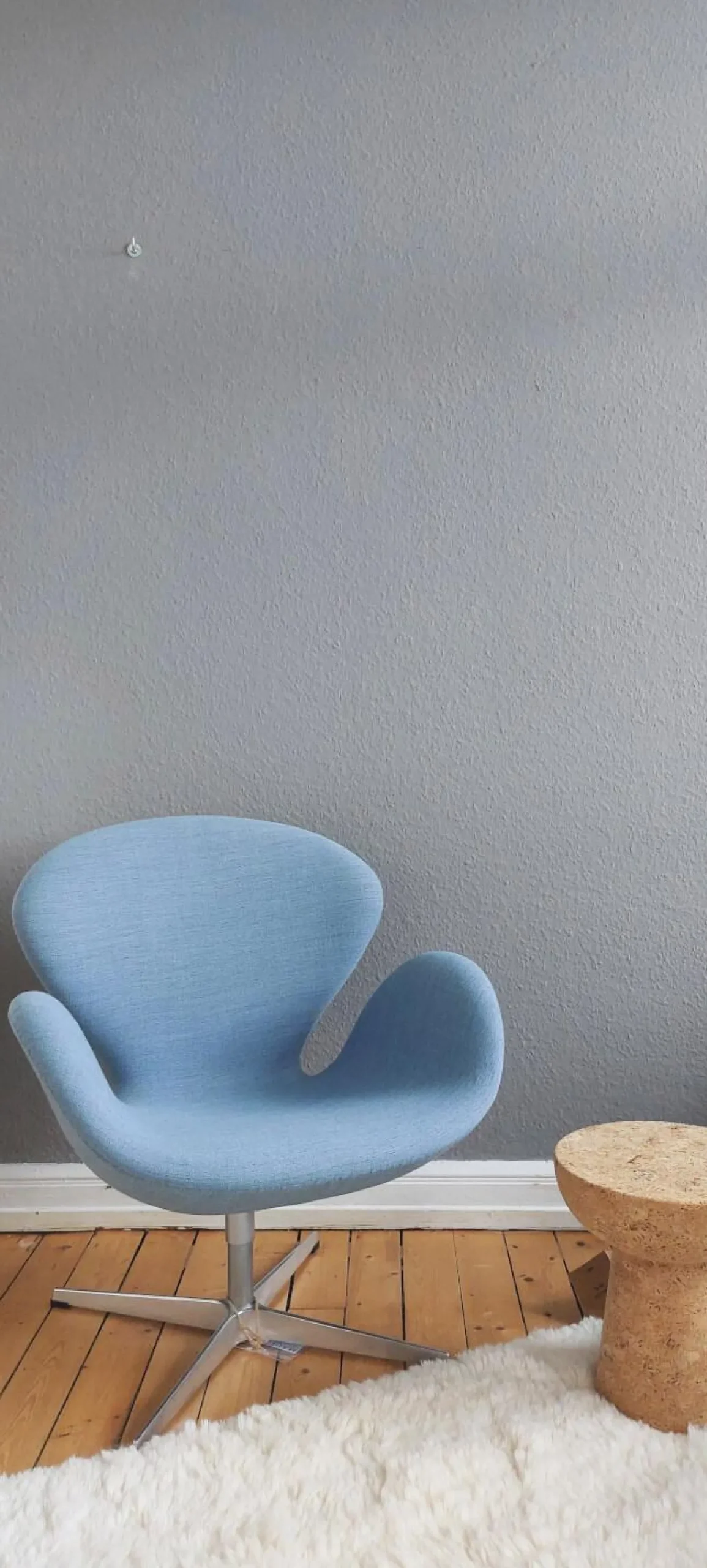 Fritz Hansen Relaxsessel|Sessel Der Schwan Stoff Christianshavn Hellblau Grau Meliert Gestell Verchromt