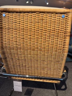 Tecta Loungesessel|Sessel D35-II Leder II Bianco Weiß Creme Naturrohr Geflecht Braun Gestell Stahl Chrom Mit Hocker