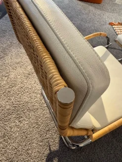 Tecta Loungesessel|Sessel D35-II Leder II Bianco Weiß Creme Naturrohr Geflecht Braun Gestell Stahl Chrom Mit Hocker