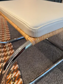 Tecta Loungesessel|Sessel D35-II Leder II Bianco Weiß Creme Naturrohr Geflecht Braun Gestell Stahl Chrom Mit Hocker