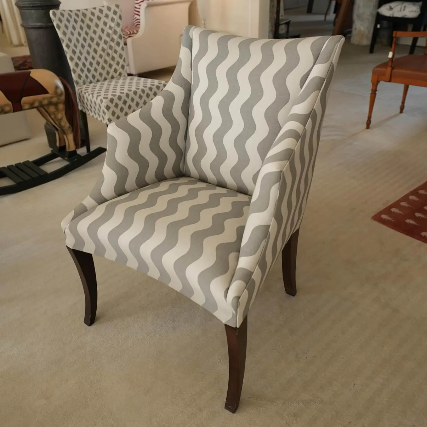 Donghia Relaxsessel|Sessel Master Stoff Grau Füße Holz