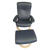 Stressless Relaxsessel|Sessel Dover Leder Batick 093 Atlantic Blue 73 Grau Gestell Holz Whitewash 12 Mit Hocker