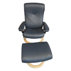 Stressless Relaxsessel|Sessel Dover Leder Batick 093 Atlantic Blue 73 Grau Gestell Holz Whitewash 12 Mit Hocker