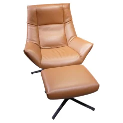 De Sede Loungesessel|Sessel DS 149 Leder Club 54 Whisky Braun Sternfuß Schwarz Matt Drehbar Mit Rückholfunktion Inklusive Hocker