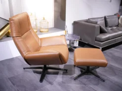 De Sede Loungesessel|Sessel DS 149 Leder Club 54 Whisky Braun Sternfuß Schwarz Matt Drehbar Mit Rückholfunktion Inklusive Hocker