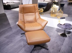 De Sede Loungesessel|Sessel DS 149 Leder Club 54 Whisky Braun Sternfuß Schwarz Matt Drehbar Mit Rückholfunktion Inklusive Hocker