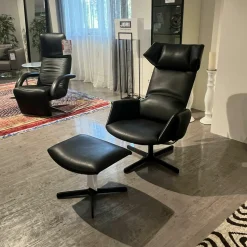 De Sede Loungesessel|Sessel DS-0343/DS-0344 Leder Black 4-Sternfuß aus Aluminium Pulverbeschichtet mit Hocker