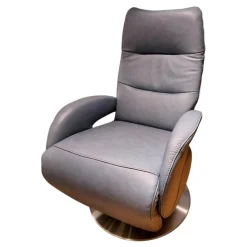 Steinpol Relaxsessel|Sessel EM Plauen Leder Punch Greyblue Grau Blau Drehteller Edelstahl Mit Motorischer Verstellung