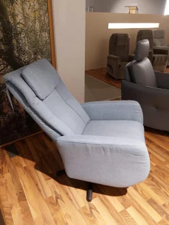 Steinpol Relaxsessel|Sessel EM Plauen Stoff Sofia Clen Blue Grey Blau Grau Sternfuß Schwarz Matt Mit Manueller Verstellung